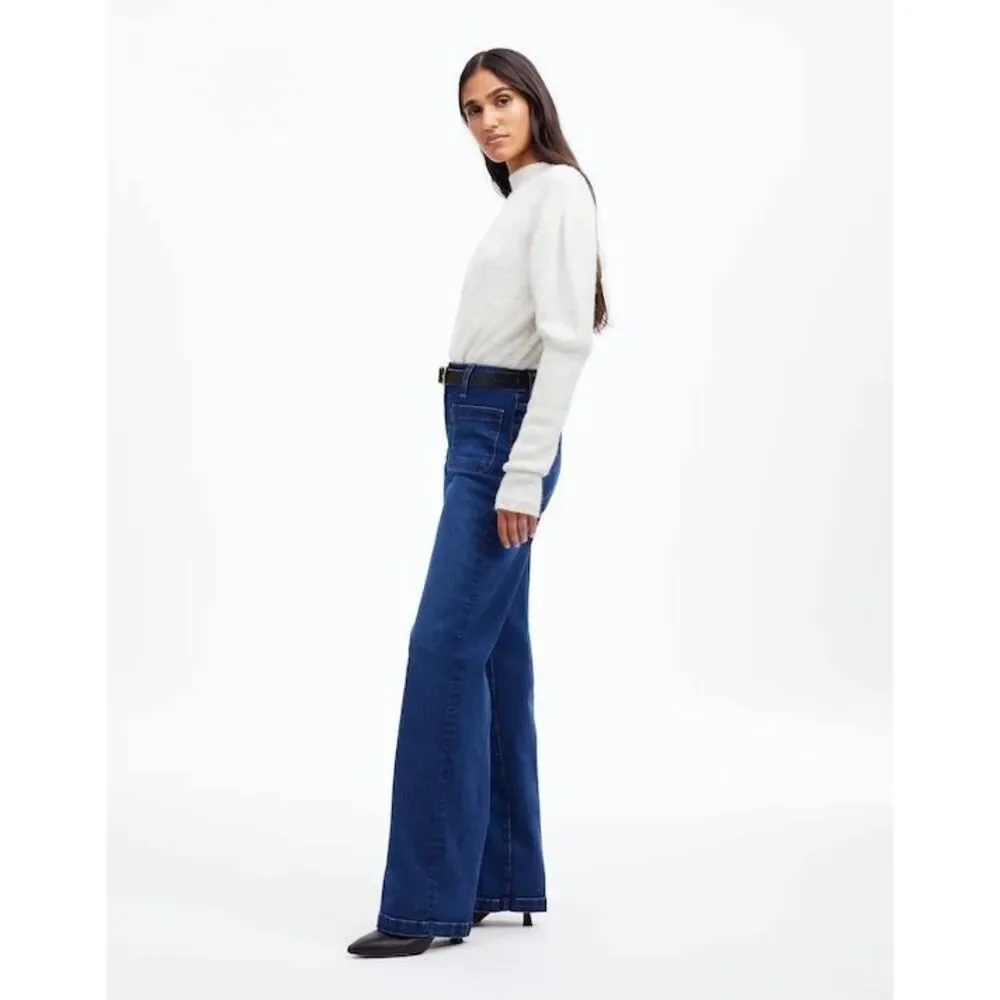 Madewell The Emmett Wide-Leg Full Length Jean Patch Pocket Allentown Wash 24 NWT